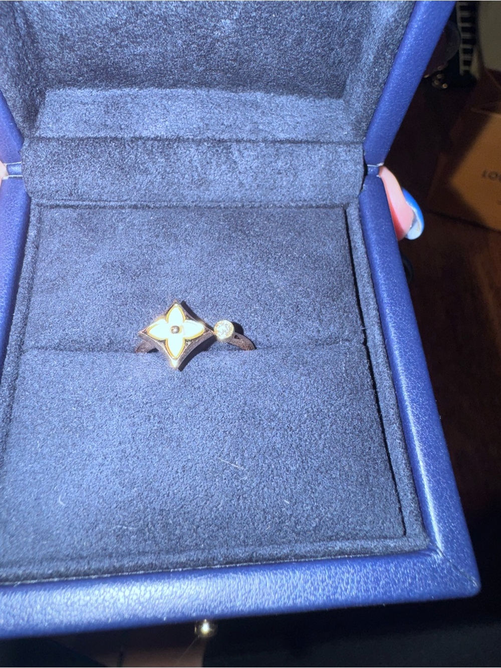 Louis Vuitton Gold-Tone Monogram Flower Ring with White Enamel